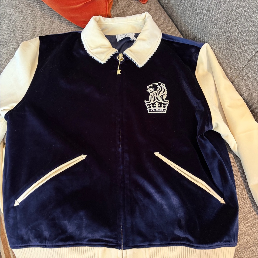 The Ritz Carlton x Late Checkout Navy and Cream Velvet Bomber Jacket SOLD OUT